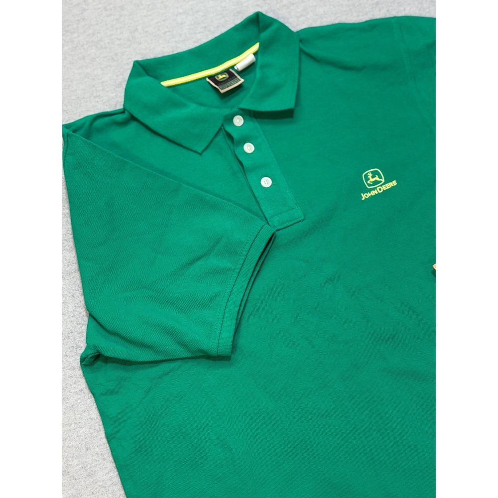 John Deere Mens Green Cotton Pique Short Sleeve Polo Shirt Size M NWT